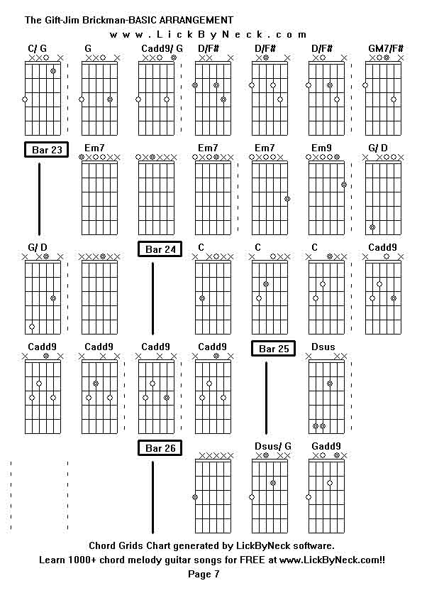 Chord Grids Chart of chord melody fingerstyle guitar song-The Gift-Jim Brickman-BASIC ARRANGEMENT,generated by LickByNeck software.